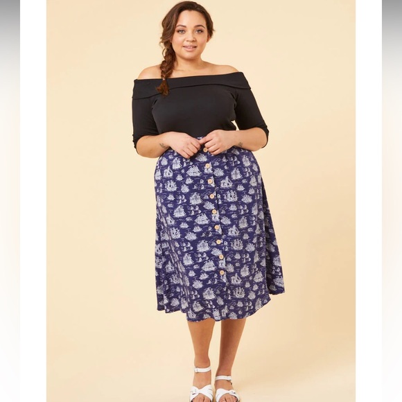 HALEY ECOVERO GALLEON PRINT BUTTON MIDI SKIRT Joanie Molly Hatch Pockets - Picture 5 of 8